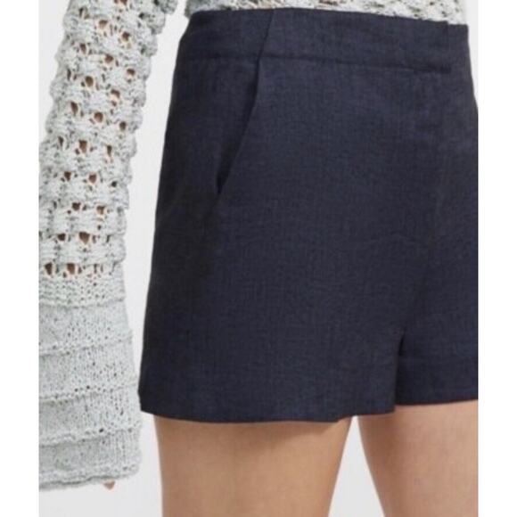 Theory Eco Sharkskin Linen Blend Mini Shorts Women’s Size 4 Navy Melange - Picture 2 of 6